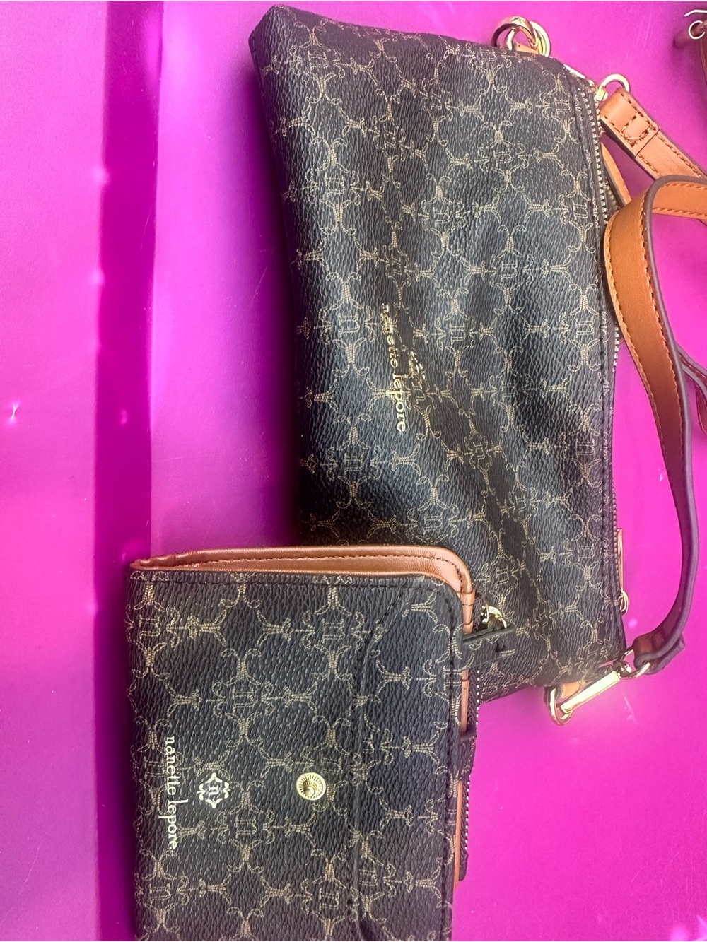 Nanette Lepore Brown Logo Crossbody Bag with Wallet Set